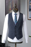 Grey Blue Notched Lapel Classic 3-Piece Men's Suit