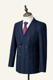 Dark Blue Pinstripe 3-Piece Double-Breasted Men's Suit