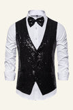 Sparkly Golden Lapel Sequins Men's Vest with Bow Tie