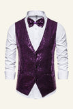 Sparkly Golden Lapel Sequins Men's Vest with Bow Tie