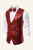 Sparkly Golden Lapel Sequins Men's Vest with Bow Tie