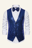 Sparkly Golden Lapel Sequins Men's Vest with Bow Tie