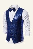 Sparkly Golden Lapel Sequins Men's Vest with Bow Tie