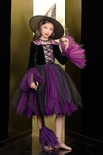Sparkly Black and Purple Tulle Halloween Girl Dress