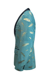 Turquoise Jacquard Shawl Lapel Men's Prom Blazer