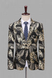 Black and Golden Notched Lapel Jacquard Men's Blazer