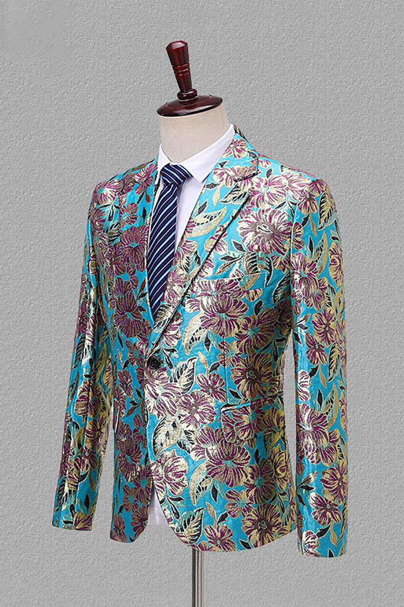 Load image into Gallery viewer, Black and Golden Notched Lapel Jacquard Men&#39;s Blazer