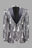 Grey Silver Jacquard Peak Lapel Men's Prom Blazer