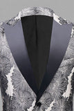 Grey Silver Jacquard Peak Lapel Men's Prom Blazer