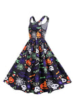 Sleeveless Printed Waisted Halloween Retro Dress