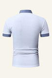 Blue Patchwork Cotton Short-sleeve Casual Polo Shirt