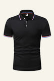 Men's Black Cotton Short-sleeve Casual Polo Shirt