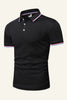 Load image into Gallery viewer, Men&#39;s Black Cotton Short-sleeve Casual Polo Shirt