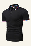 Men's Black Cotton Short-sleeve Casual Polo Shirt