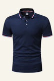 Men's Black Cotton Short-sleeve Casual Polo Shirt