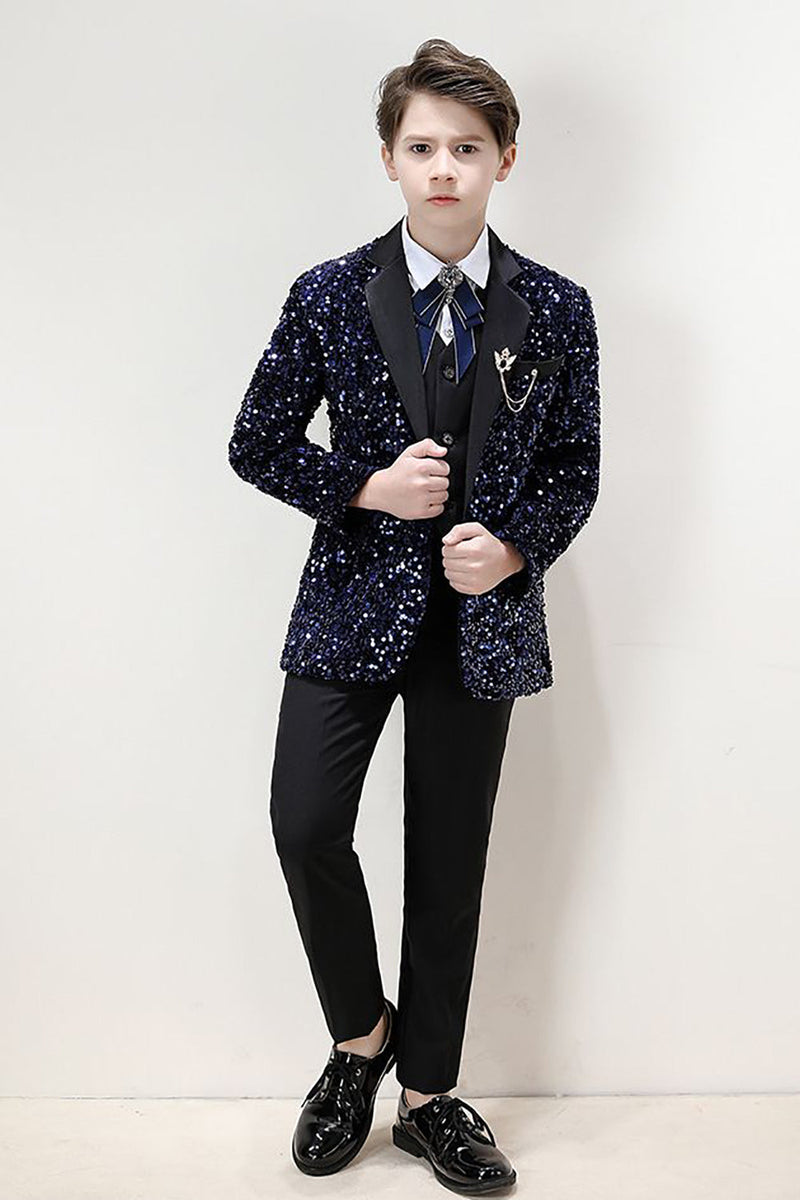 Load image into Gallery viewer, Sparkly Dark Navy Boys&#39; 3-Piece Formal Suit Set