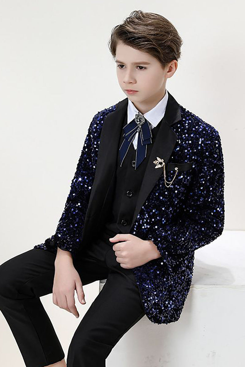Load image into Gallery viewer, Sparkly Dark Navy Boys&#39; 3-Piece Formal Suit Set
