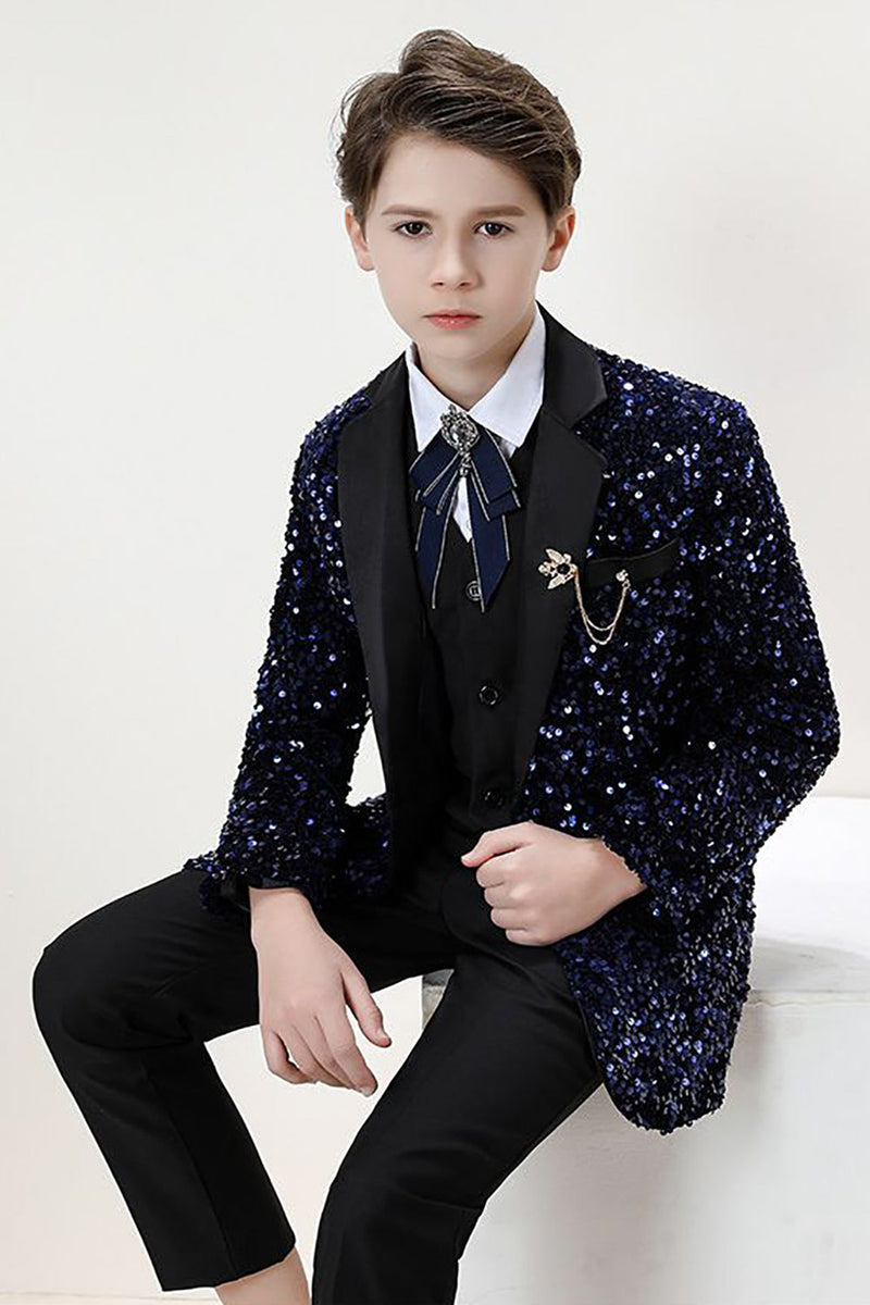 Load image into Gallery viewer, Sparkly Dark Navy Boys&#39; 3-Piece Formal Suit Set
