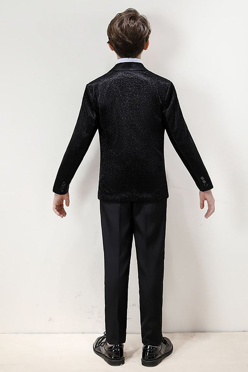 Load image into Gallery viewer, Sparkly Single Breasted Black Boys&#39; 3-Piece Formal Suit Set