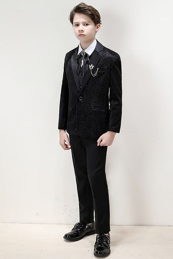 Sparkly Single Breasted Black Boys' 3-Piece Formal Suit Set