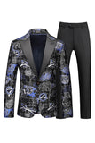 Men's Red Printed Peak Lapel 2-Piece Homecoming Suits