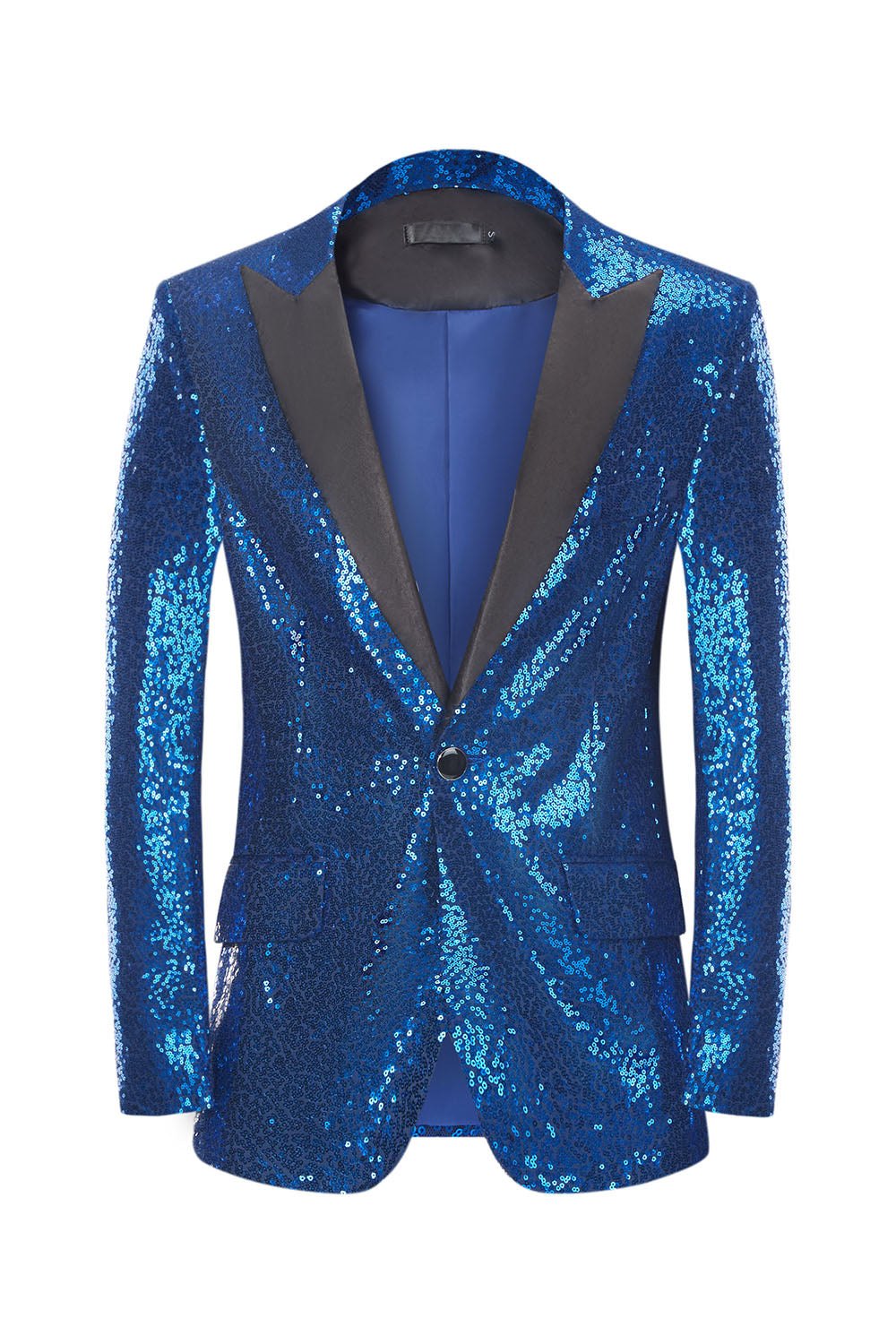 Men's Royal Blue Sparkly Sequin Peak Lapel Prom Blazer