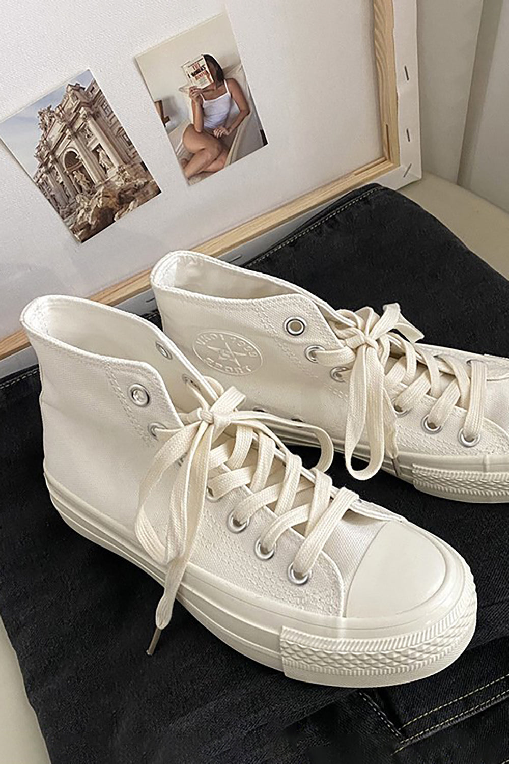 White Lace Up High Top Canvas Sneakers