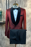 Glitter Burgundy Jacquard Shawl Lapel Men's Prom Suits