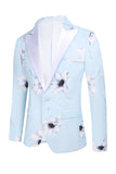 Light Blue Peak Lapel 2 Piece Floral Men's Prom Suits