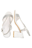 White Rhineshones Open Toe Block Heel Sandal