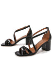 Black Cross Strappy Block Heel Sandal