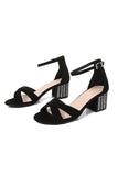 Black Cross Ankle Strappy Chunky Heel Sandal