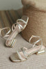 Load image into Gallery viewer, Golden Ankle Strappy Pearls Low Heel Sandal