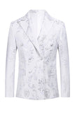 White Floral Jacquard Peak Lapel Men Prom Suits