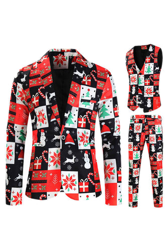Red Christmas Tree Printed 3 Piece Men's Suits