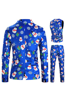 Blue Snowman Printed 3 Piece Men's Christmas Suits