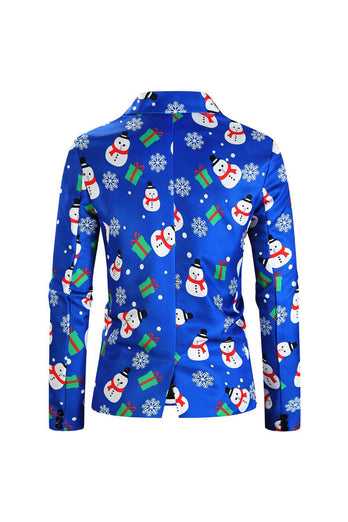 Blue Snowman Printed 3 Piece Men's Christmas Suits