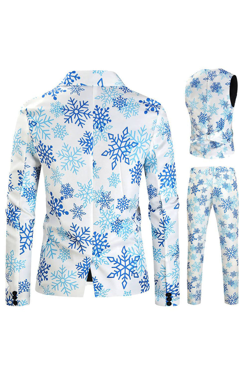 Load image into Gallery viewer, Light Blue Snowflake Printed 3 Piece Christmas Men&#39;s Suits