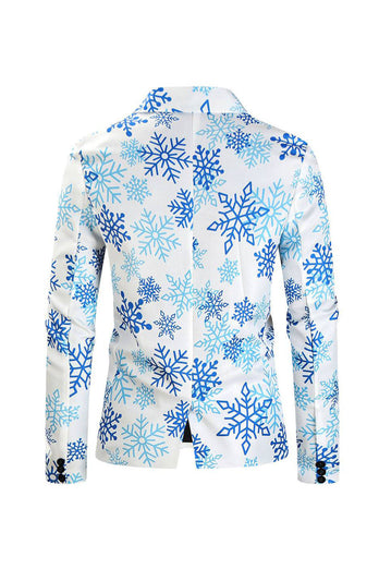 Light Blue Snowflake Printed 3 Piece Christmas Men's Suits