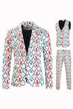 White Reindeer Printed 3 Piece Christmas Men's Suits