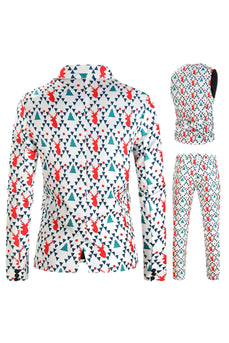 White Reindeer Printed 3 Piece Christmas Men's Suits