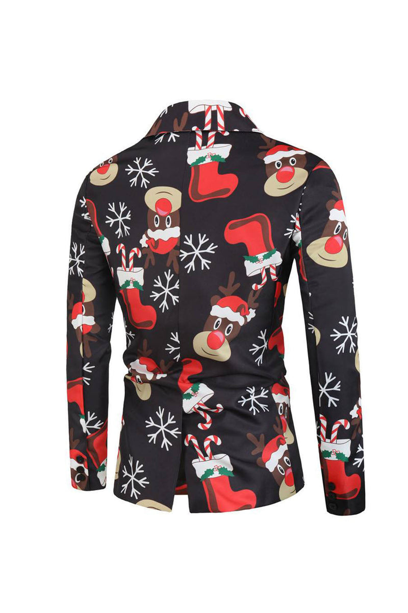Load image into Gallery viewer, Black Printed 3 Piece Christmas Men&#39;s Suits