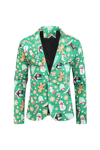 Green Notched Lapel Printed 3 Piece Christmas Men's Suits