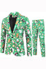 Load image into Gallery viewer, Green Notched Lapel Printed 3 Piece Christmas Men&#39;s Suits