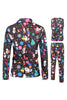 Load image into Gallery viewer, Colorful Black Printed 3 Piece Christmas Men&#39;s Suits