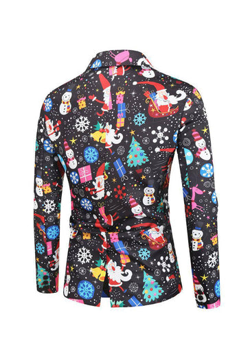 Colorful Black Printed 3 Piece Christmas Men's Suits