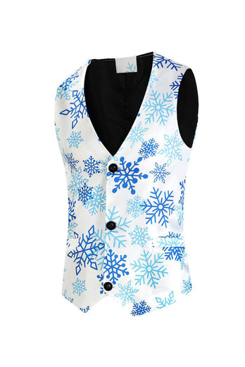 Light Blue Single Breasted Men's Christmas Suit Vest with Snowflake