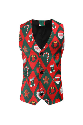 Red Santa Claus Print Men's Christmas Suit Vest