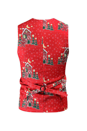 Printed Sleeveless Single Breasted Men's Christmas Suit Vest