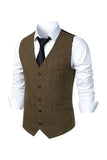 Black Single Breasted  V Neck Men's Retro Casual Vest